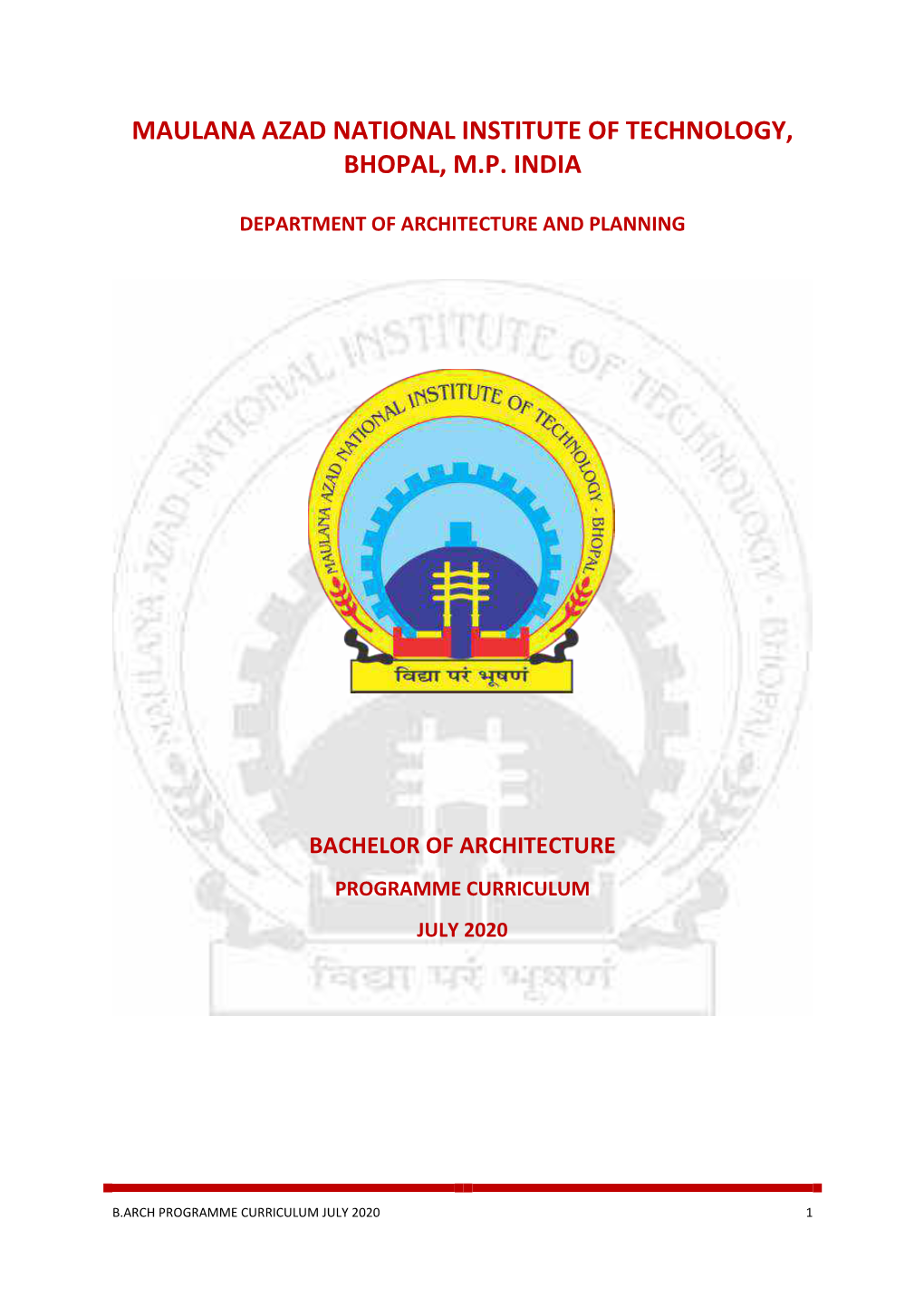 Bachelor of Architecture Programme Curriculum July 2020