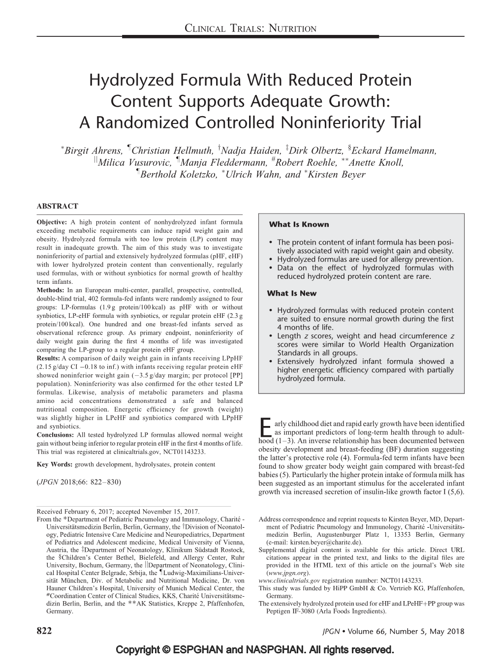 Hydrolyzed Formula with Reduced Protein Content Supports Adequate Growth: a Randomized Controlled Noninferiority Trial