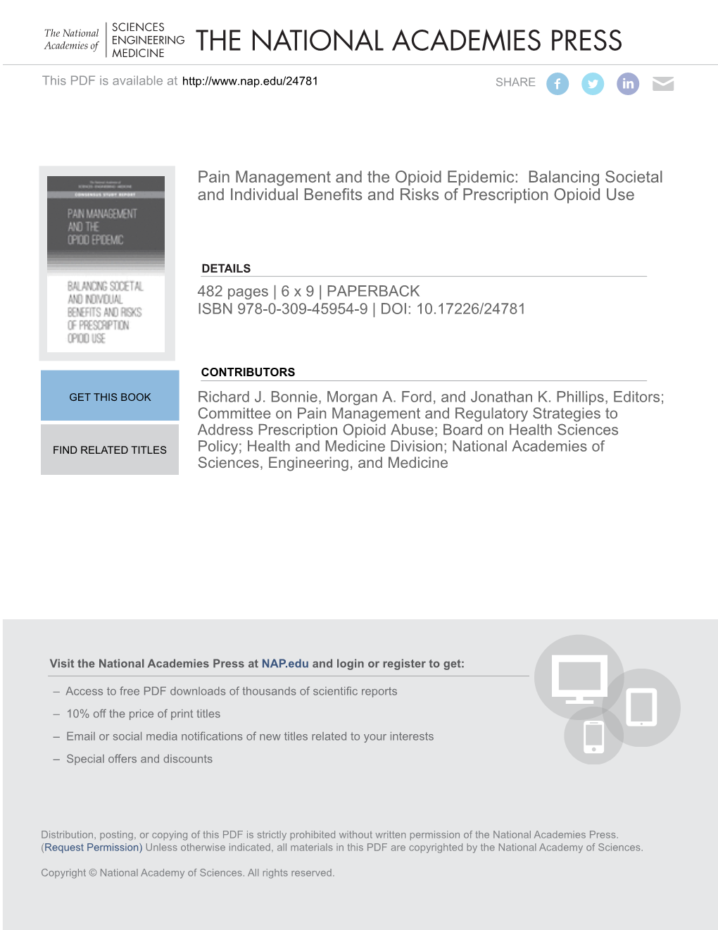 Pain Management and the Opioid Epidemic: Balancing Societal and Individual Benefits and Risks of Prescription Opioid Use