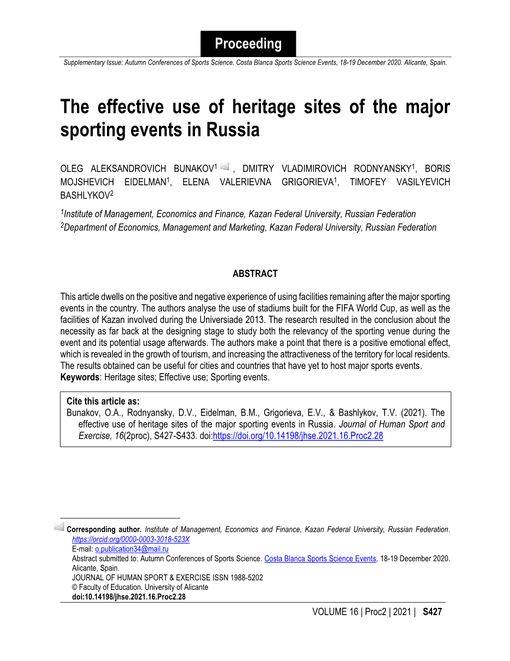 The Effective Use of Heritage Sites of the Major Sporting Events in Russia