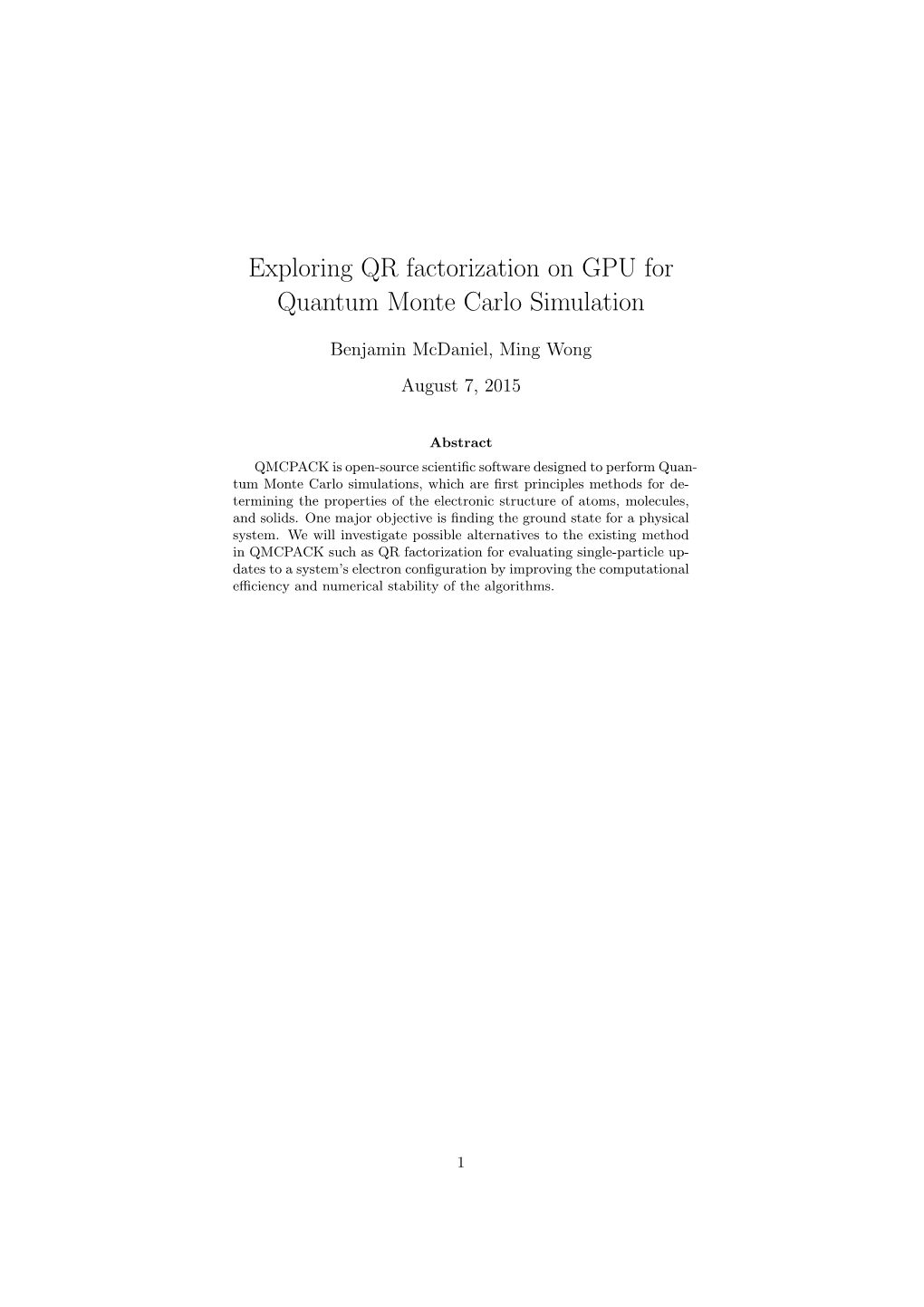 Exploring QR Factorization on GPU for Quantum Monte Carlo Simulation
