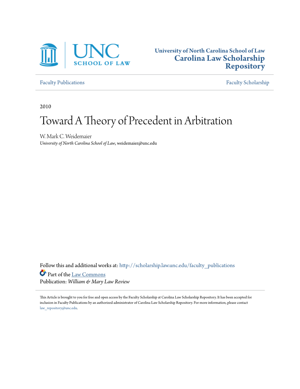 Toward a Theory of Precedent in Arbitration W