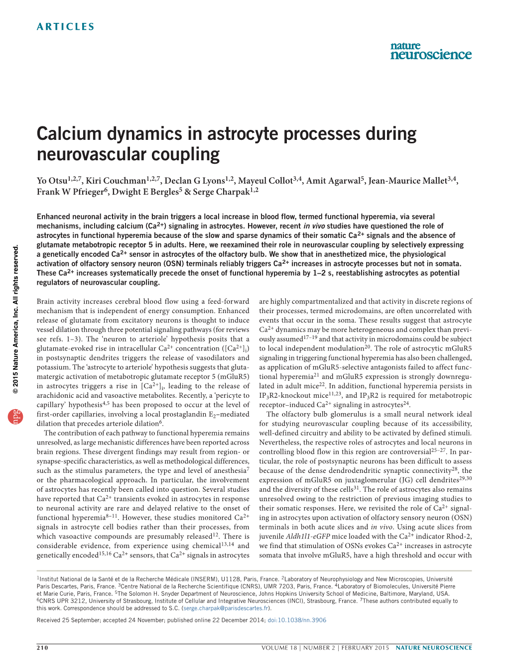Calcium Dynamics in Astrocyte Processes During Neurovascular Coupling