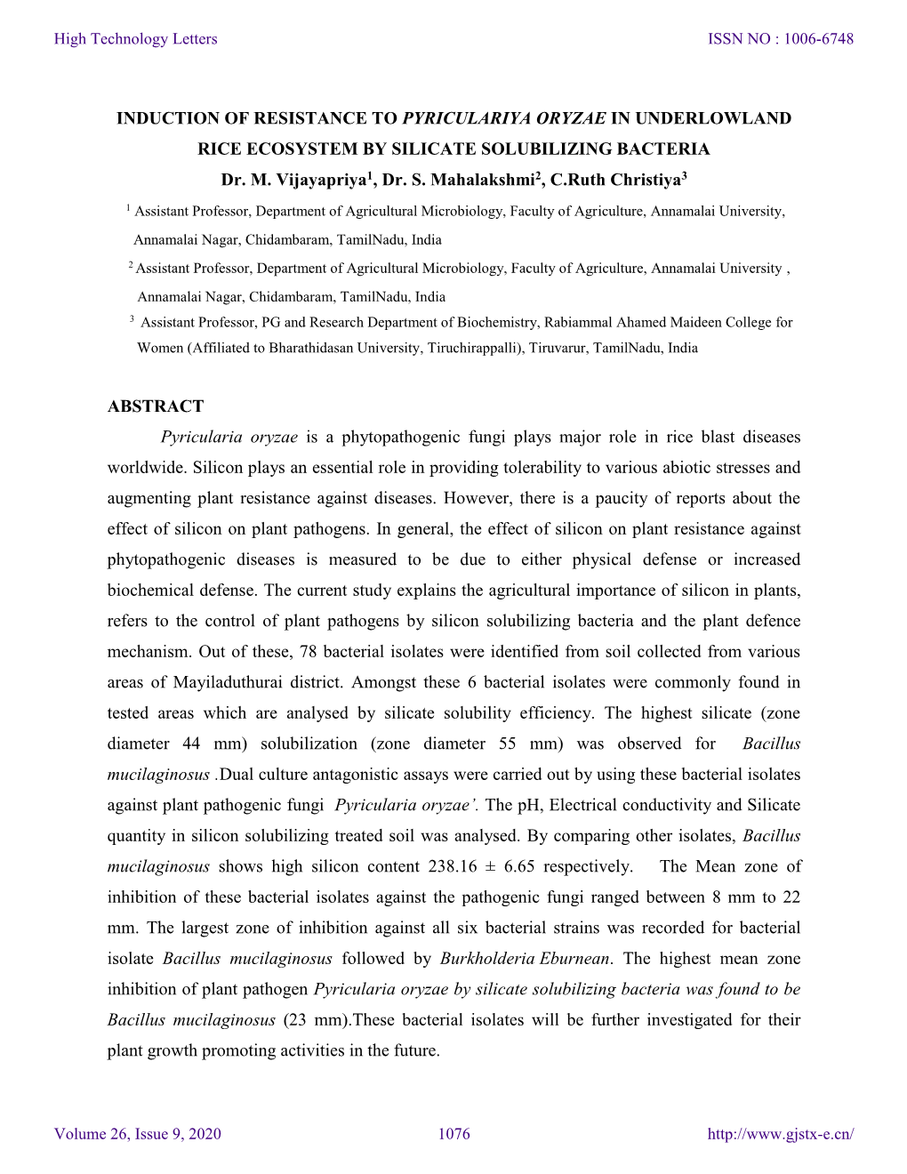 INDUCTION of RESISTANCE to PYRICULARIYA ORYZAE in UNDERLOWLAND RICE ECOSYSTEM by SILICATE SOLUBILIZING BACTERIA Dr