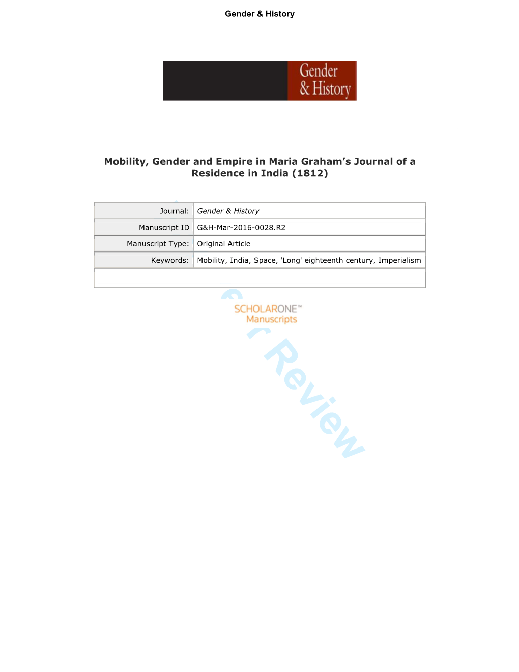 For Peer Review 19 Examine the Role of Mobility in the Configuration of Difference in the British Empire at the 20 21 Turn of the Nineteenth Century