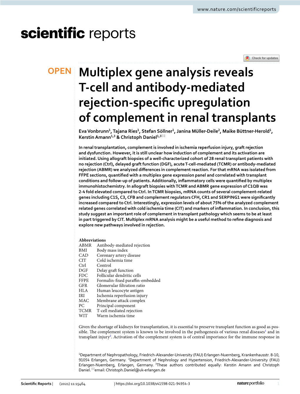 Multiplex Gene Analysis Reveals T-Cell and Antibody-Mediated Rejection