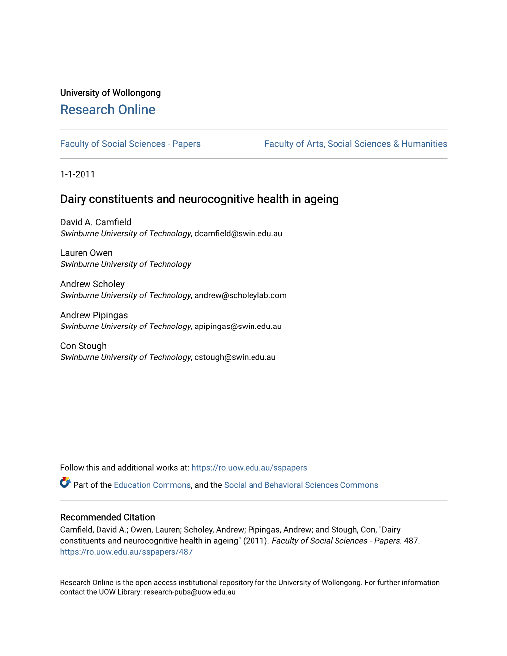 Dairy Constituents and Neurocognitive Health in Ageing