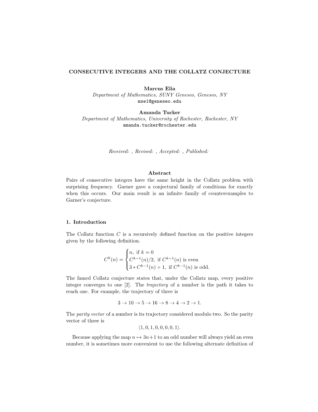 CONSECUTIVE INTEGERS and the COLLATZ CONJECTURE Marcus