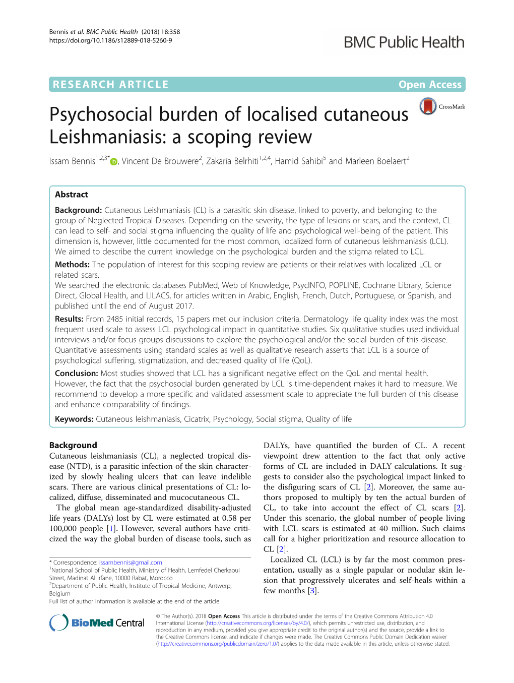 Psychosocial Burden of Localised Cutaneous Leishmaniasis