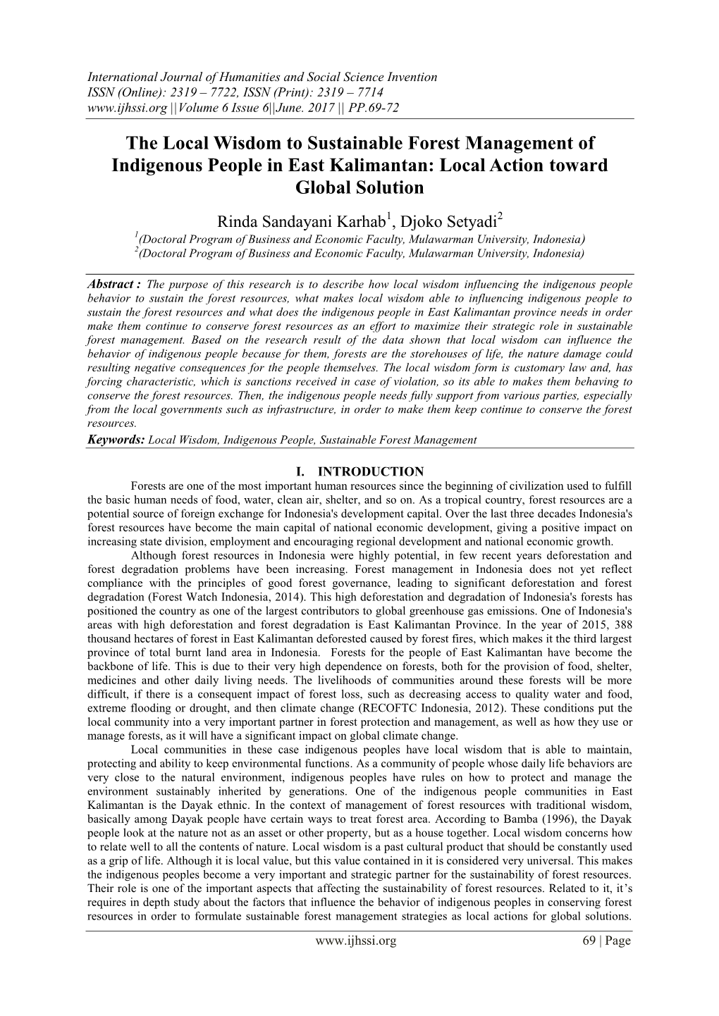 The Local Wisdom to Sustainable Forest Management of Indigenous People in East Kalimantan: Local Action Toward Global Solution