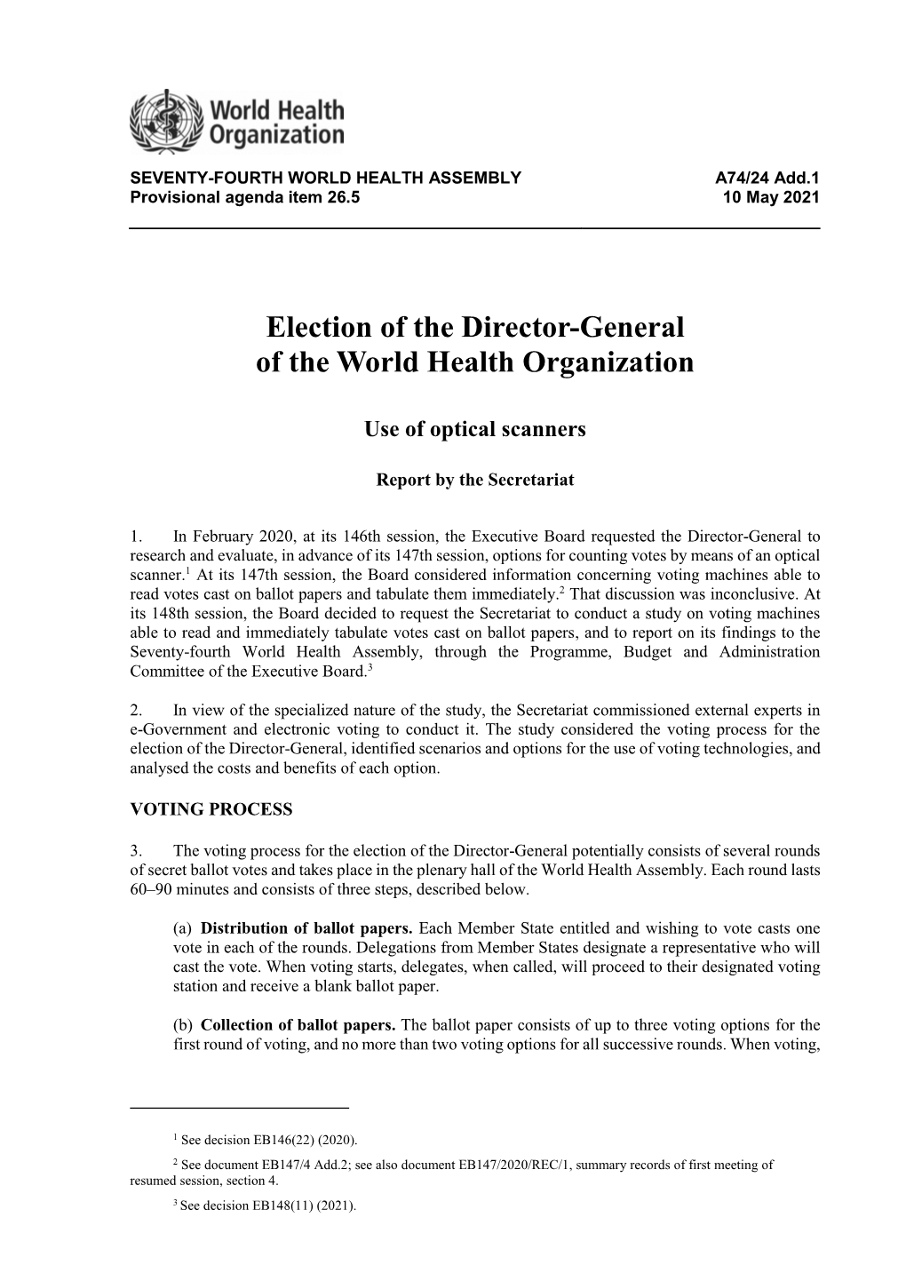 Election of the Director-General of the World Health Organization