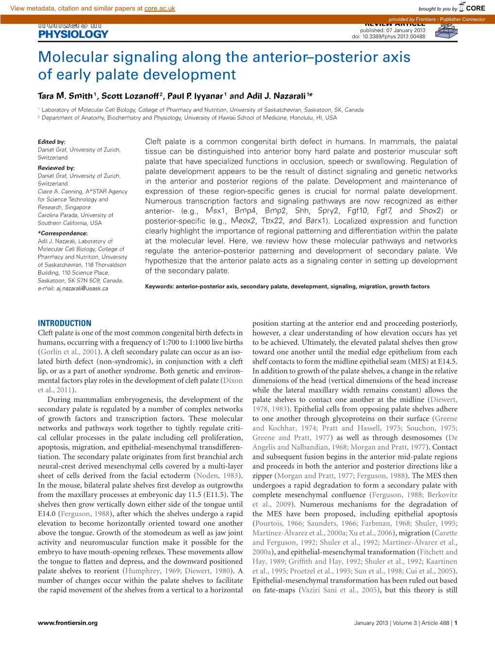 Molecular Signaling Along the Anterior-Posterior Axis of Early Palate Development