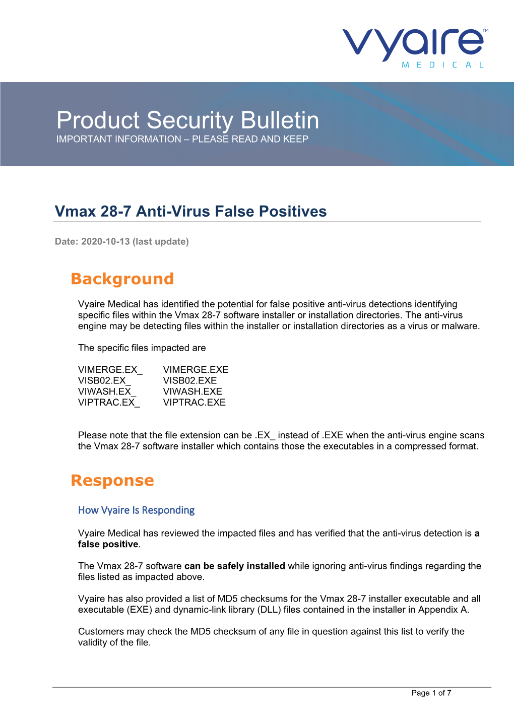 Security Bulletin for Vmax 28-7 Antivirus False Positives