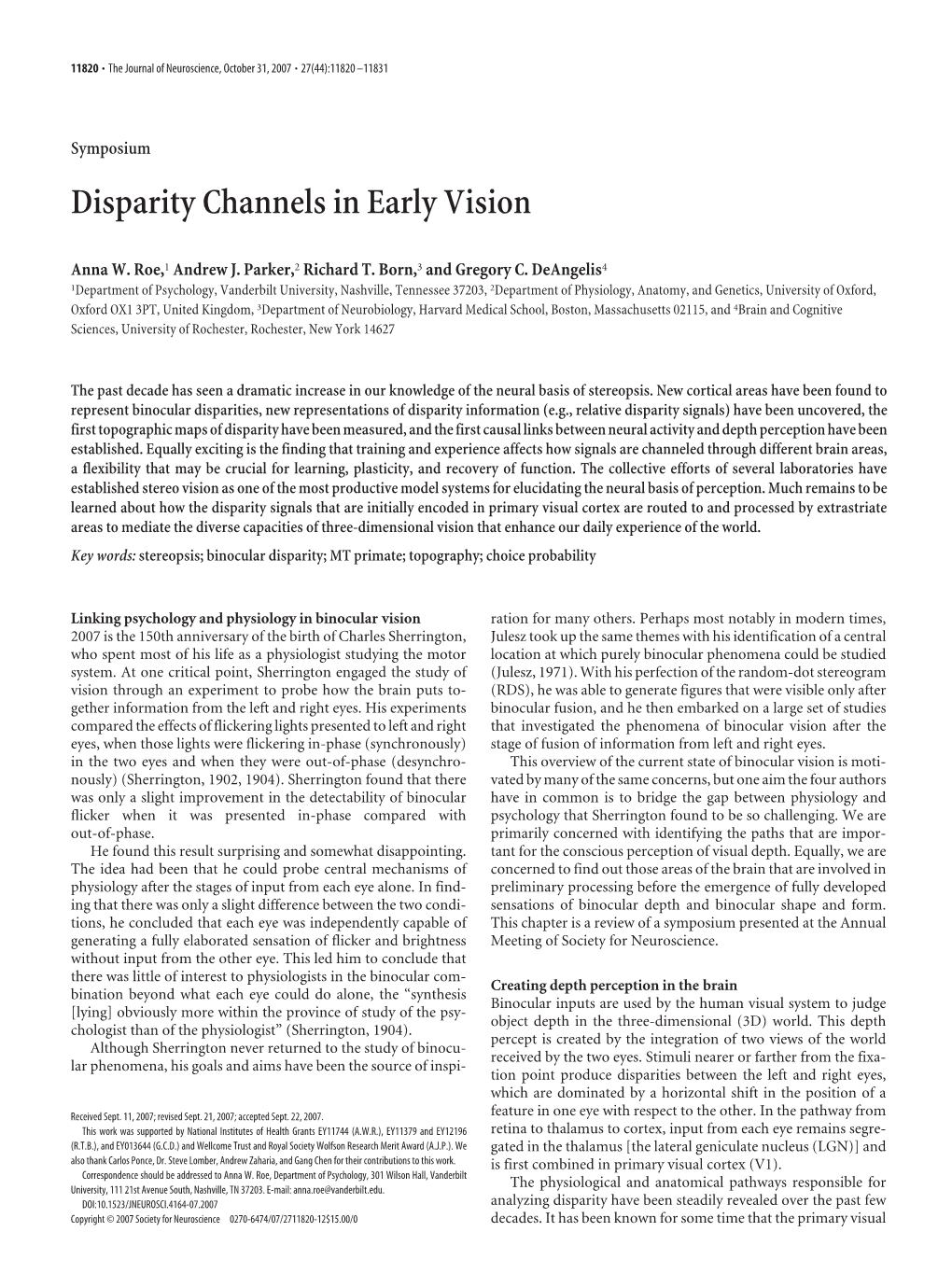 Disparity Channels in Early Vision