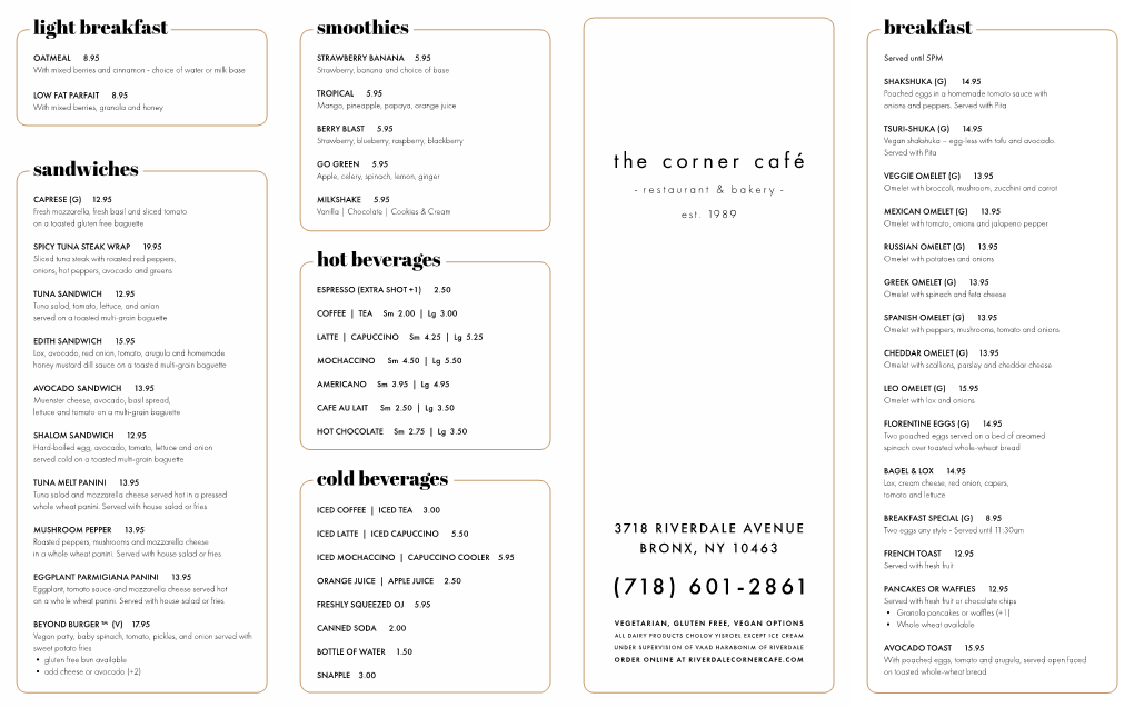 Corner Cafe Takeout Menu