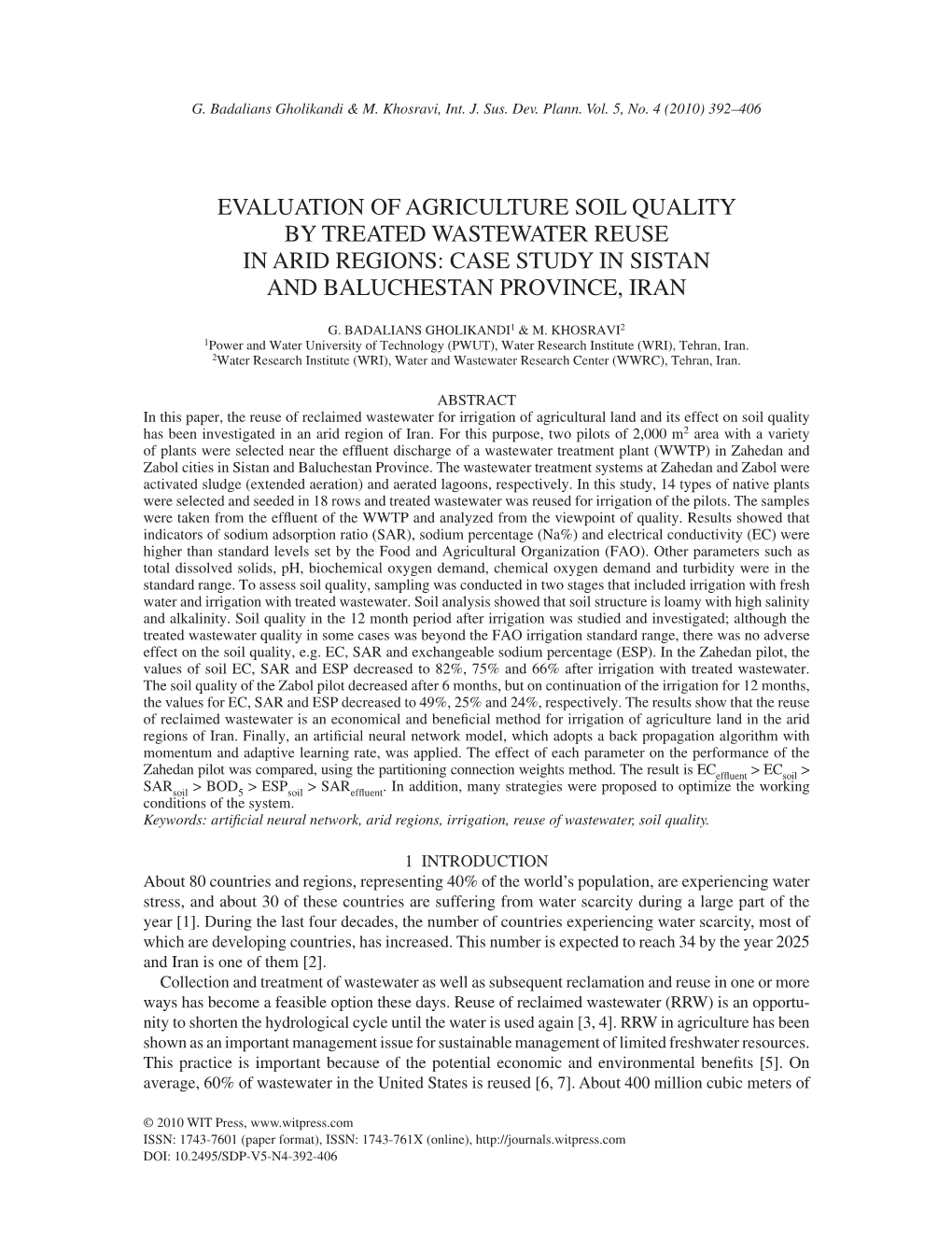 Case Study in Sistan and Baluchestan Province, Iran