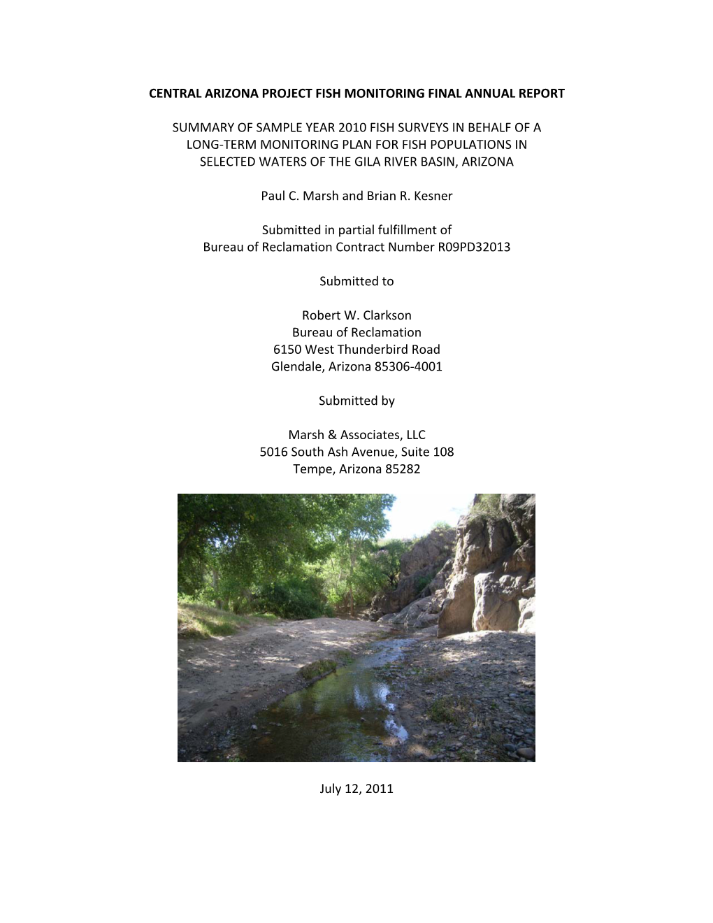 Central Arizona Project Fish Monitoring Final Annual Report