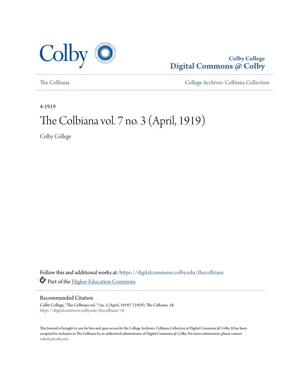 The Colbiana Vol. 7 No. 3