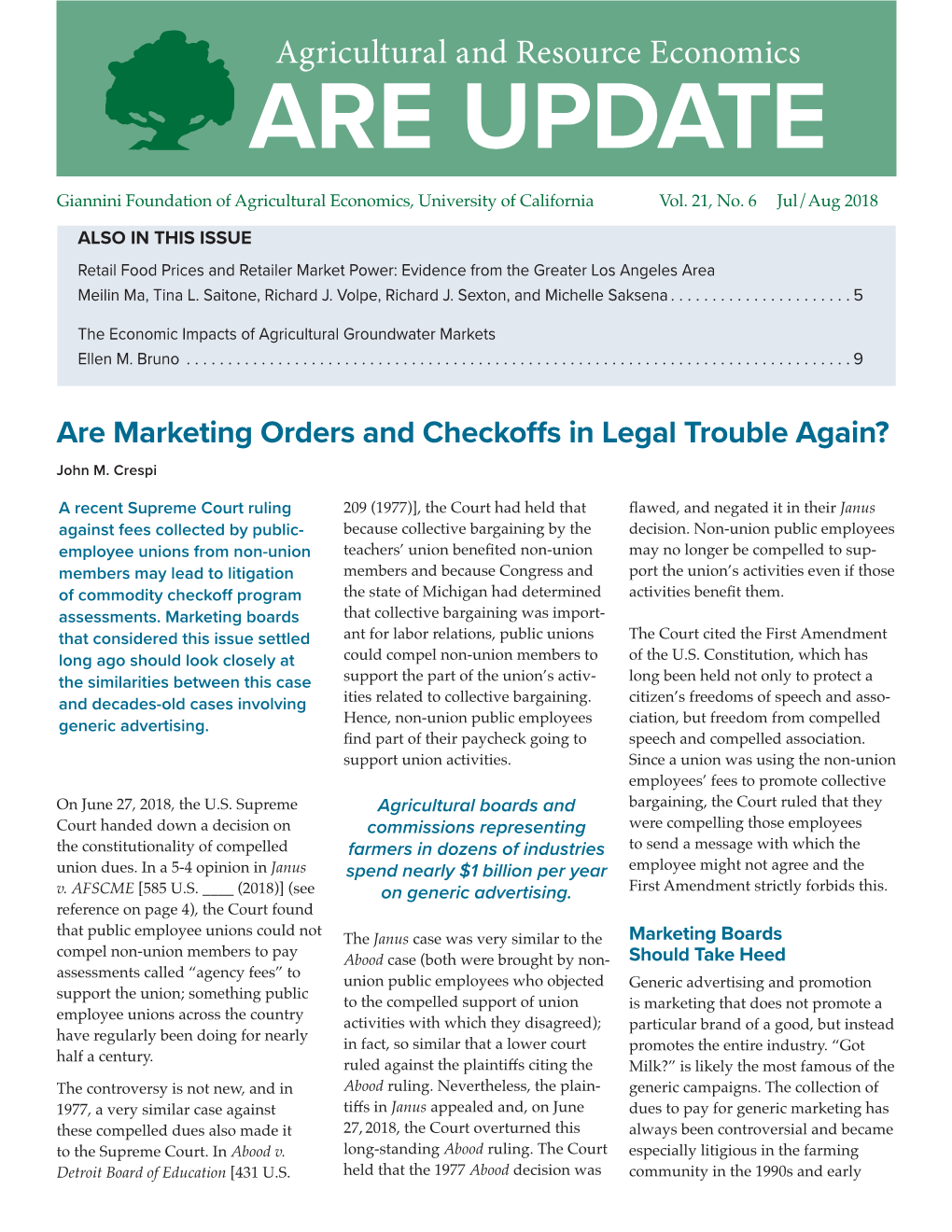 Are Marketing Orders and Checkoffs in Legal Trouble Again? John M