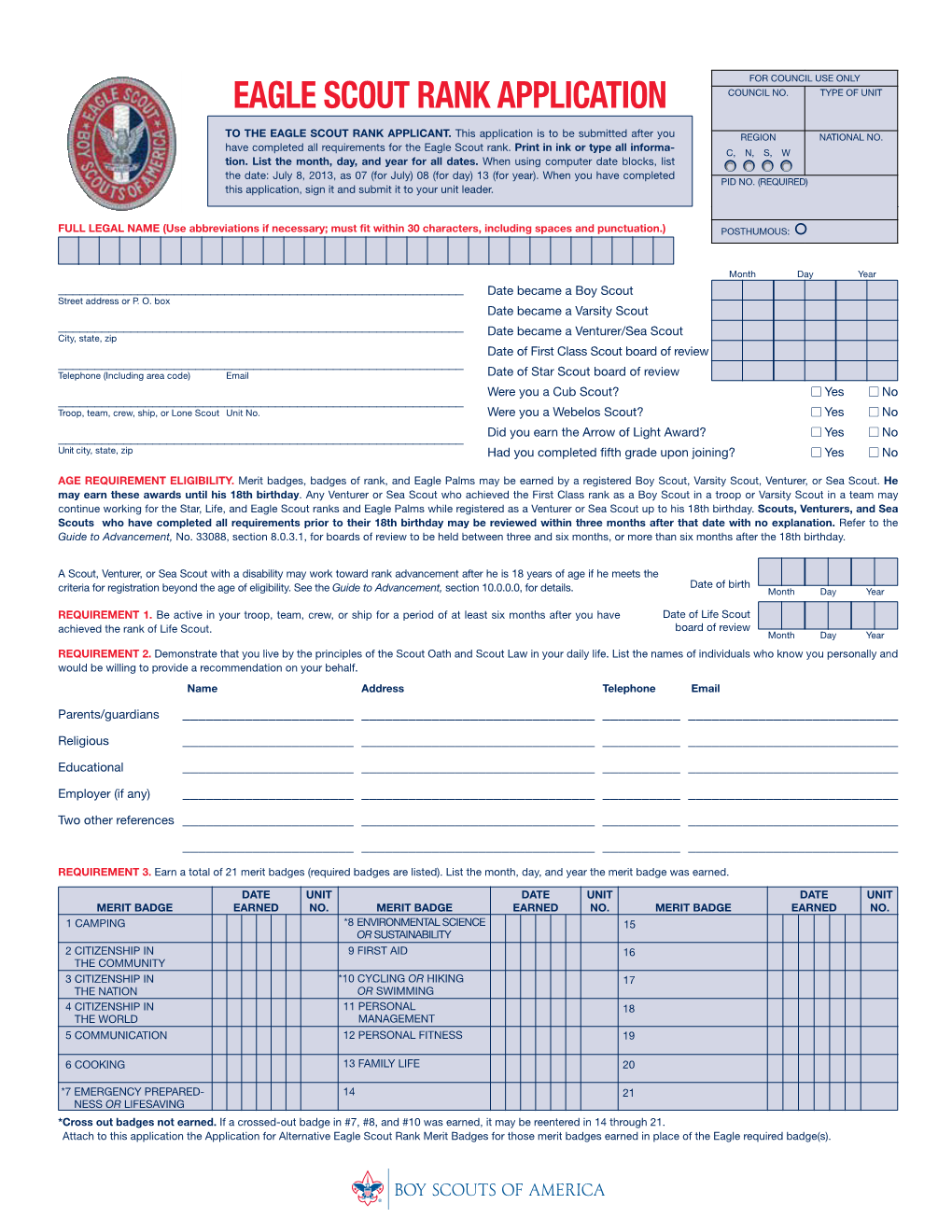 Eagle Scout Rank Application Council No