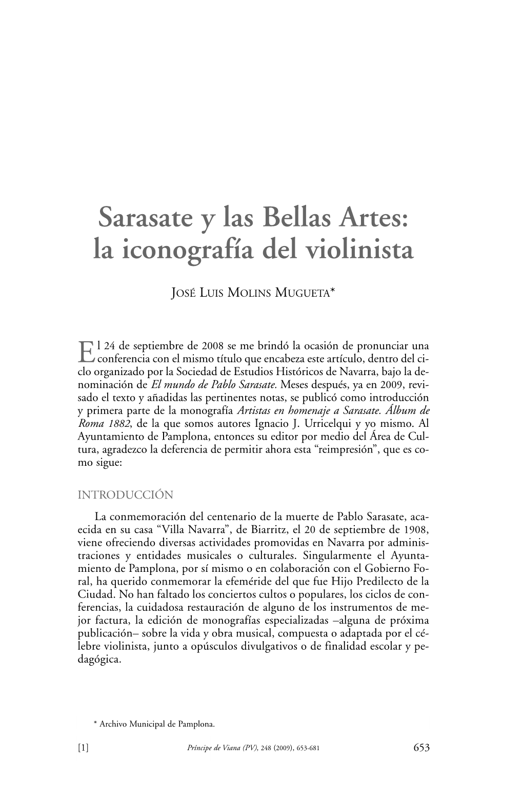 Sarasate Y Las Bellas Artes: La Iconografía Del Violinista