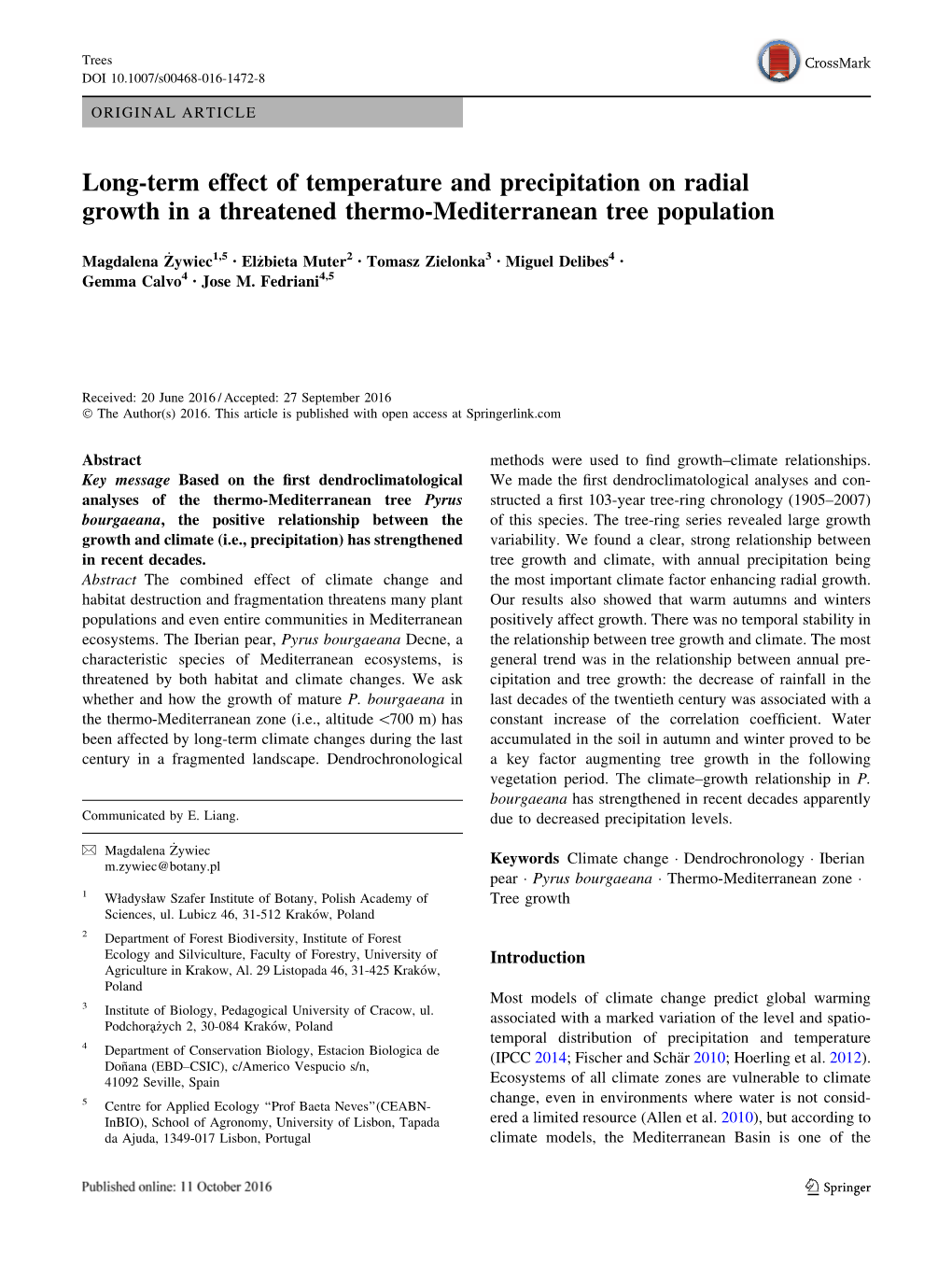 Long-Term Effect of Temperature and Precipitation on Radial Growth in a Threatened Thermo-Mediterranean Tree Population