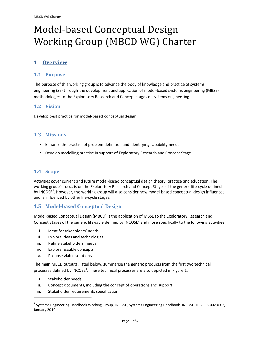 Model‐Based Conceptual Design Working Group (MBCD WG) Charter