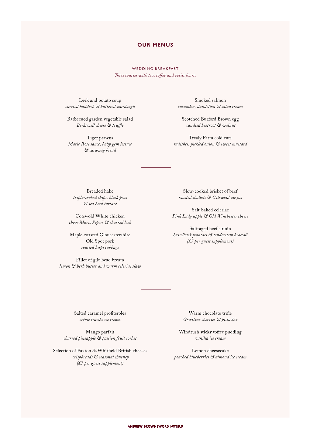 Wedding Menus