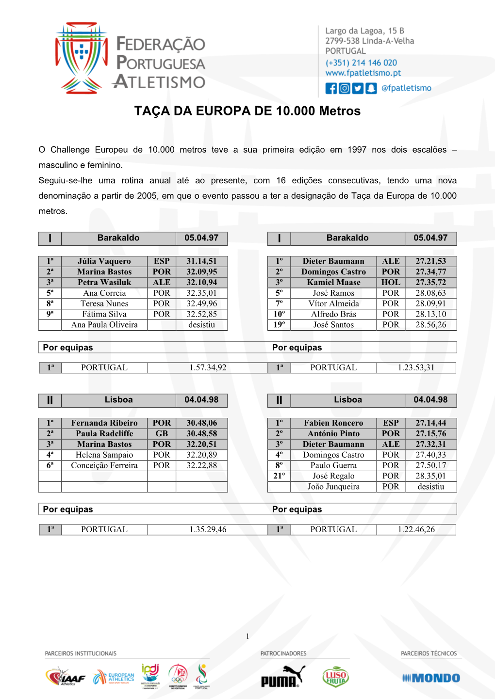 TAÇA DA EUROPA DE 10.000 Metros