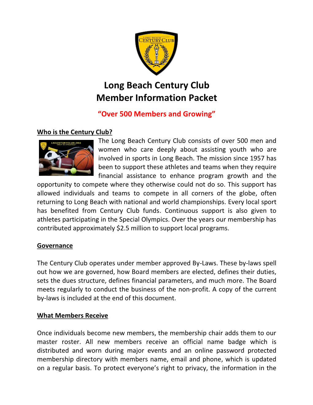 Long Beach Century Club Member Information Packet