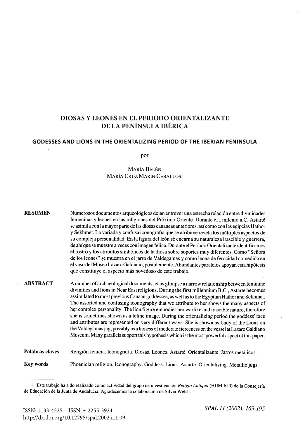 Diosas Y Leones En El Periodo Orientalizante De La Península Ibérica