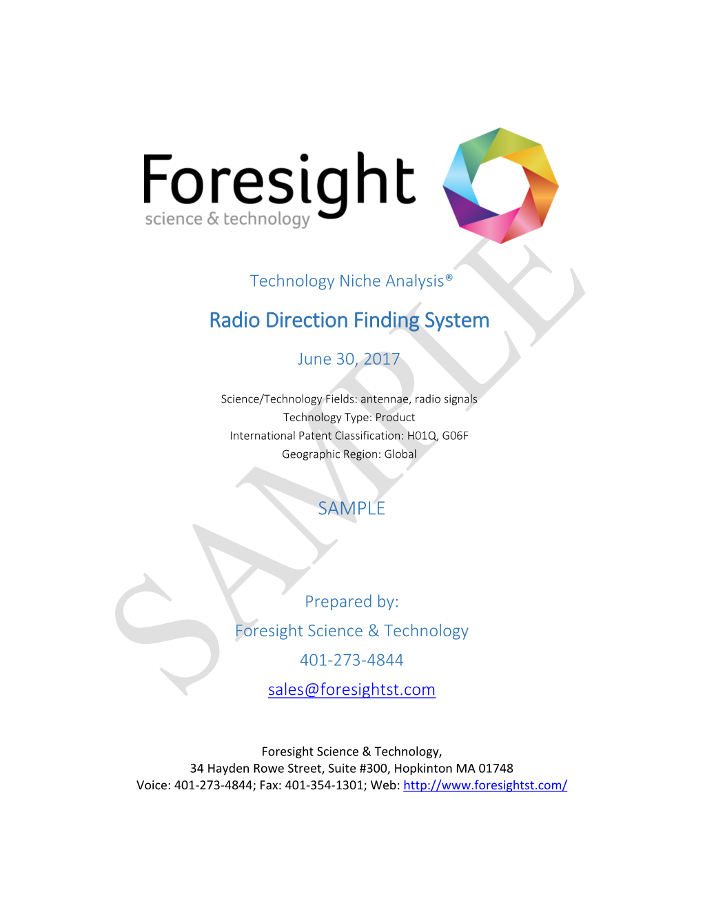 Technology Niche Analysis® Radio Direction Finding System June 30, 2017
