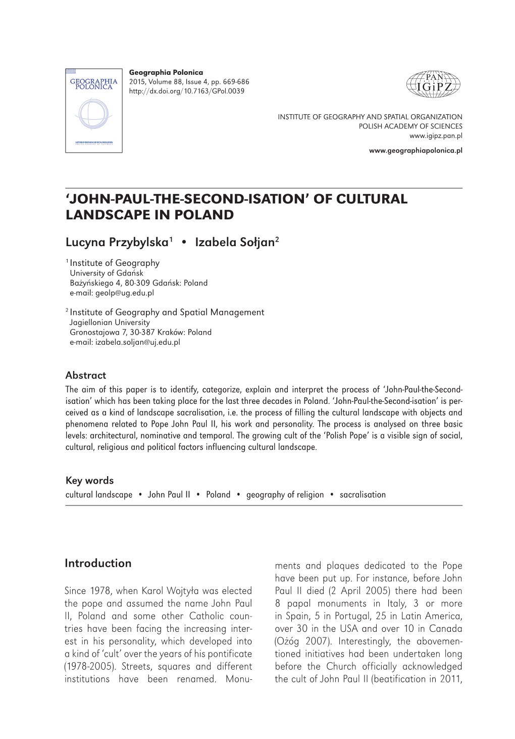 'John-Paul-The-Second-Isation' of Cultural Landscape in Poland