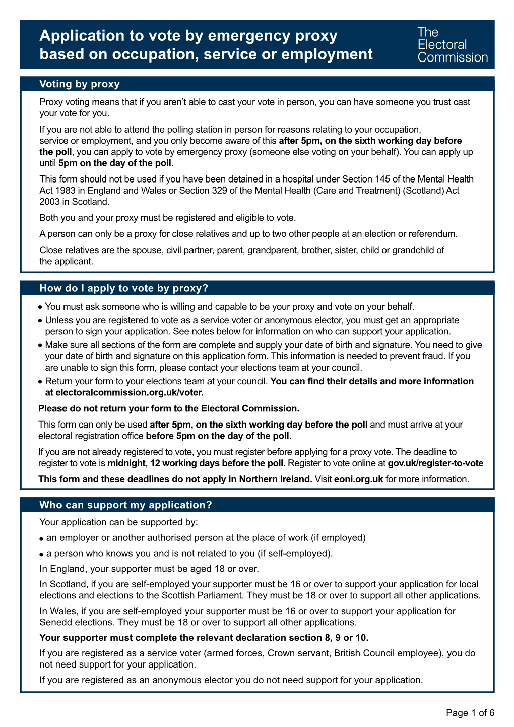 Emergency Employment Proxy Vote Application Form