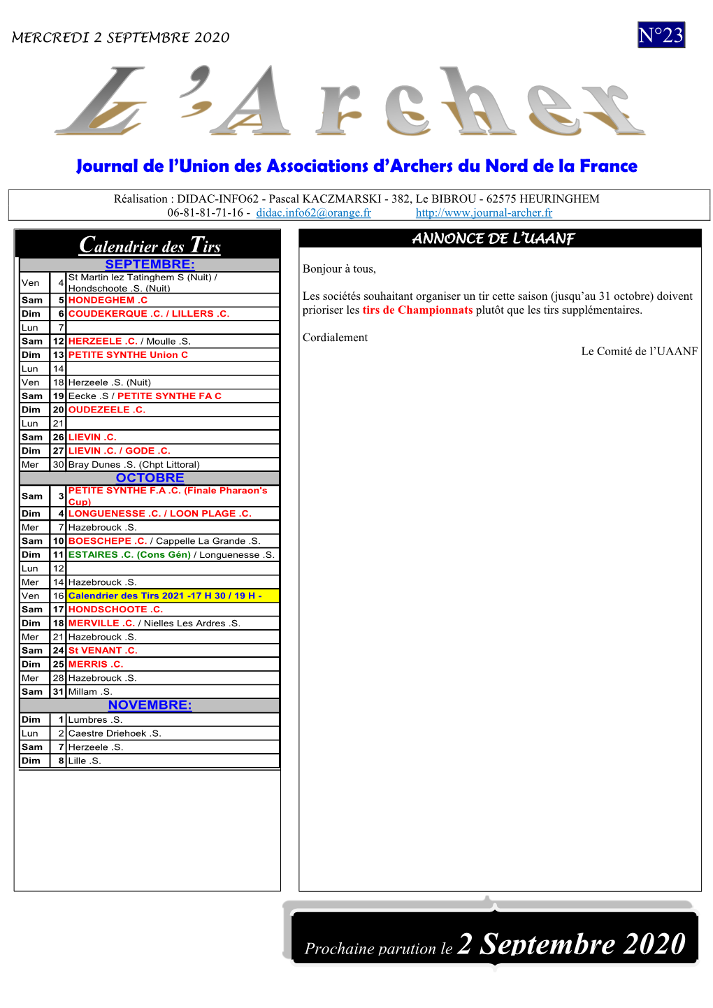 Journal De L'union Des Associations D'archers Du Nord De La France