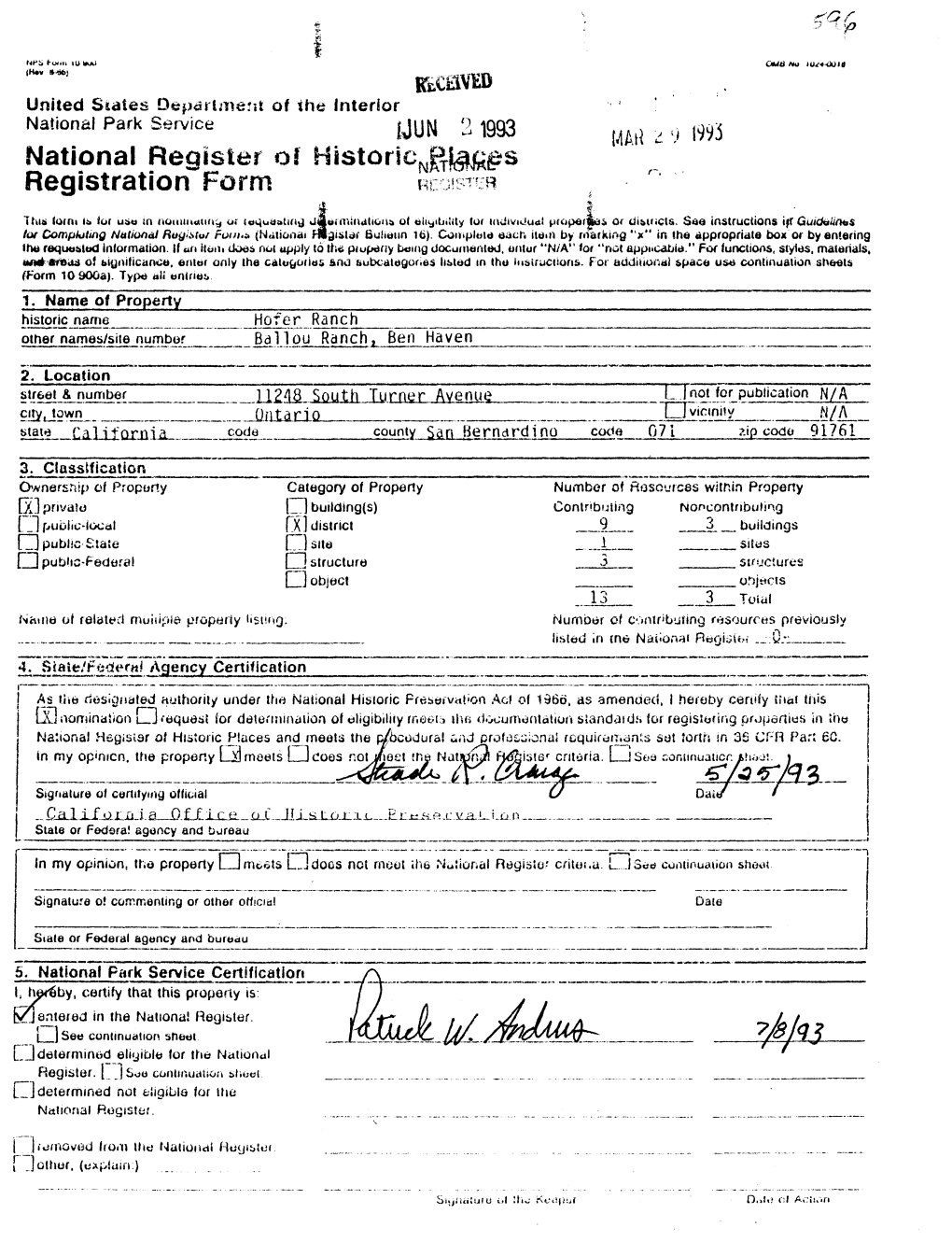 National Register Or Registration Form