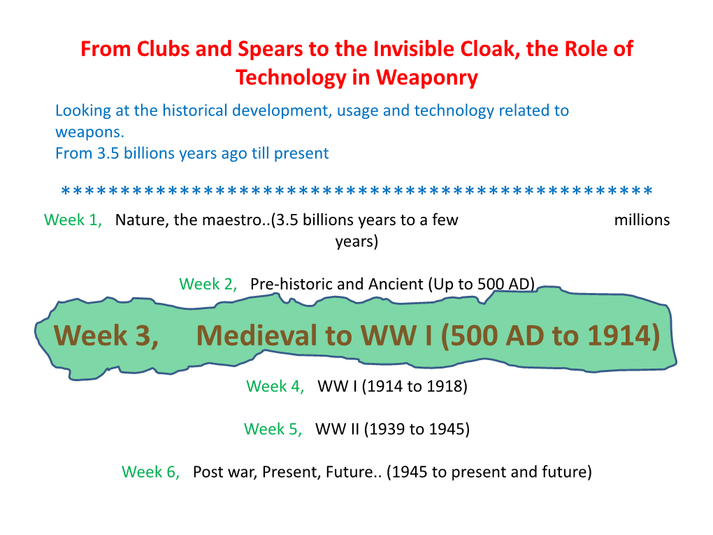 Week 1, Nature, the Maestro..(3.5 Billions Years to a Few Millions Years)