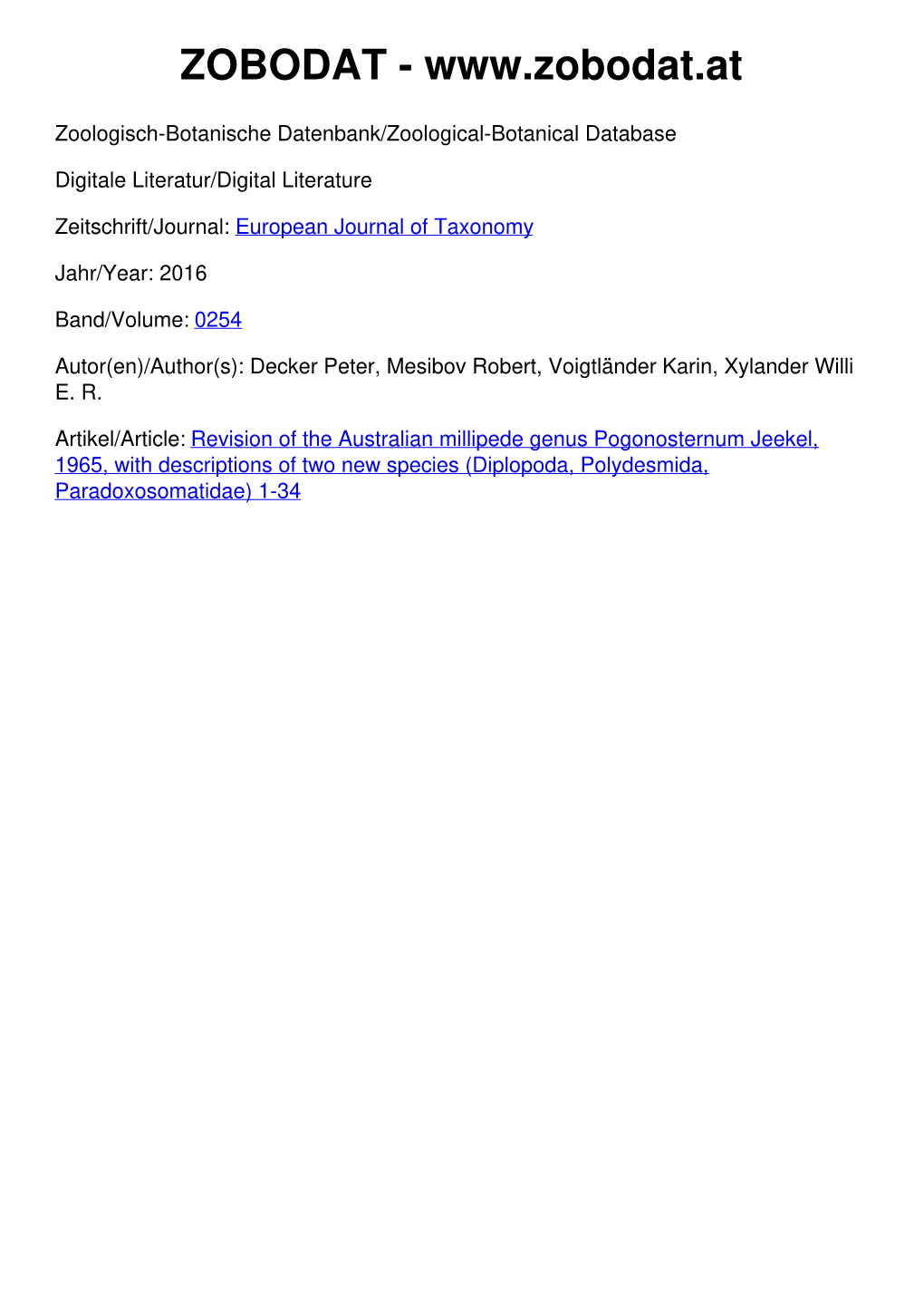Revision of the Australian Millipede Genus Pogonosternum Jeekel
