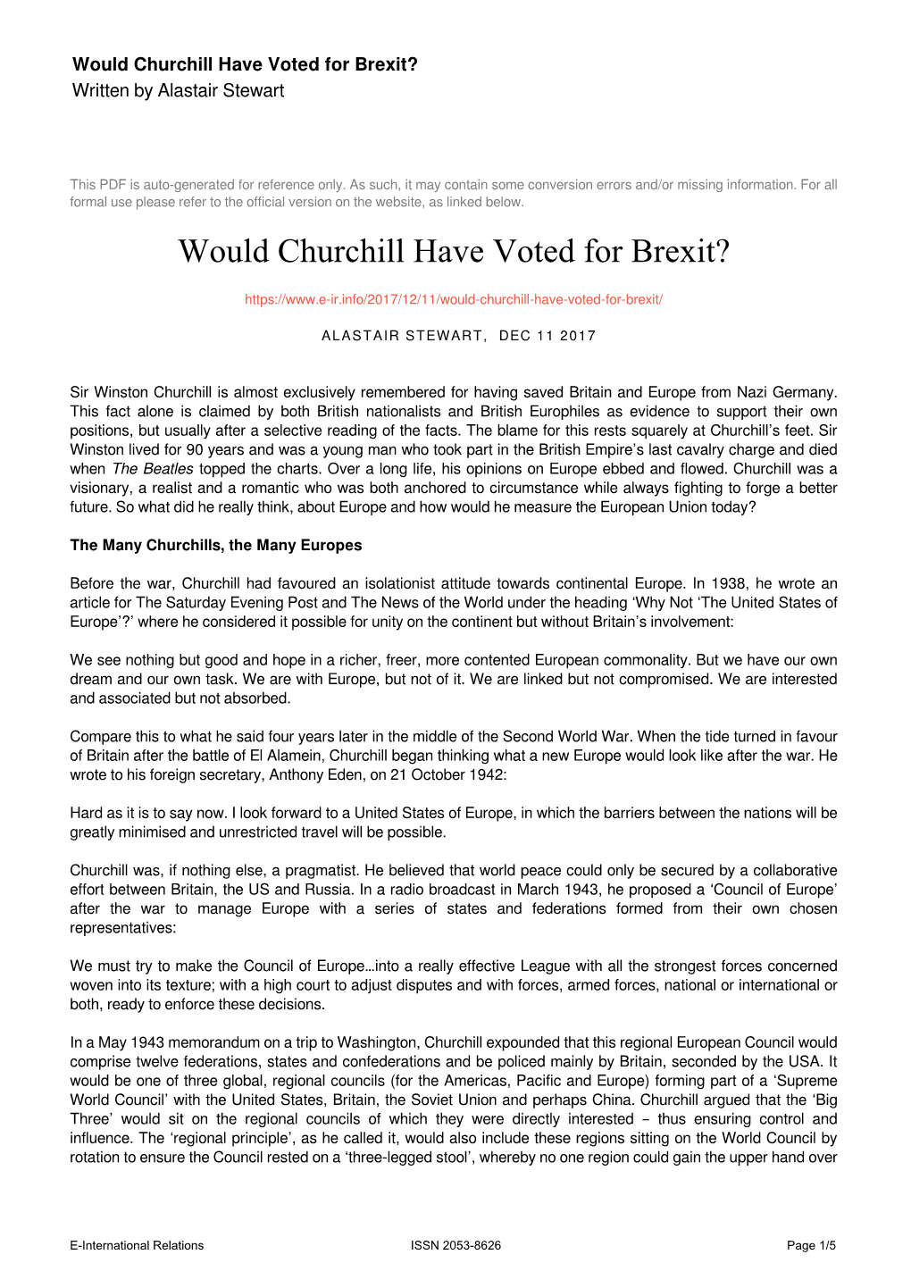 Would Churchill Have Voted for Brexit? Written by Alastair Stewart