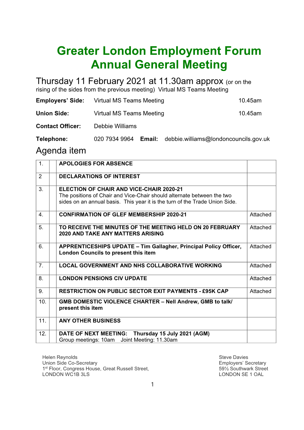 Greater London Employment Forum Annual General Meeting