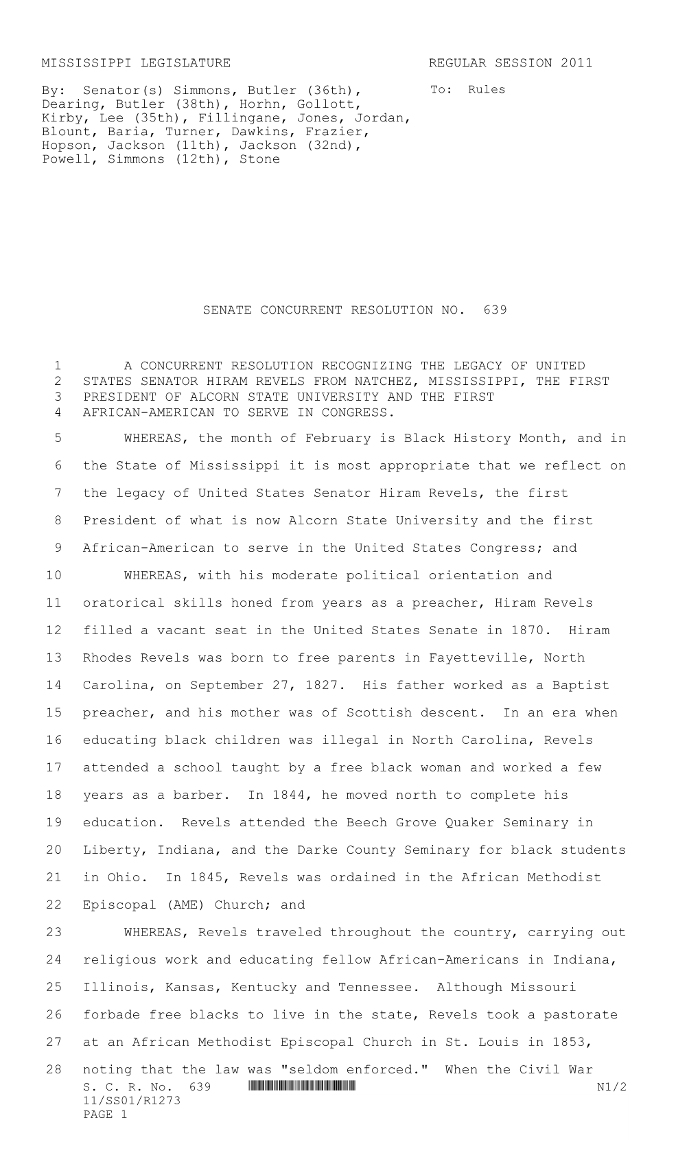 MISSISSIPPI LEGISLATURE REGULAR SESSION 2011 By