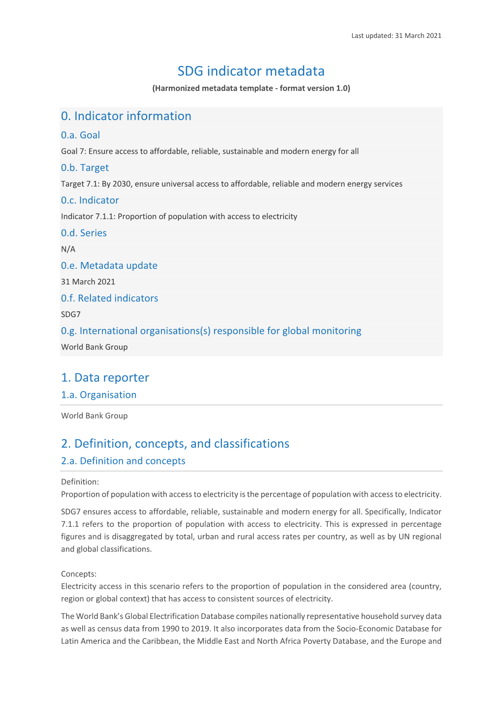 SDG Indicator Metadata (Harmonized Metadata Template - Format Version 1.0)