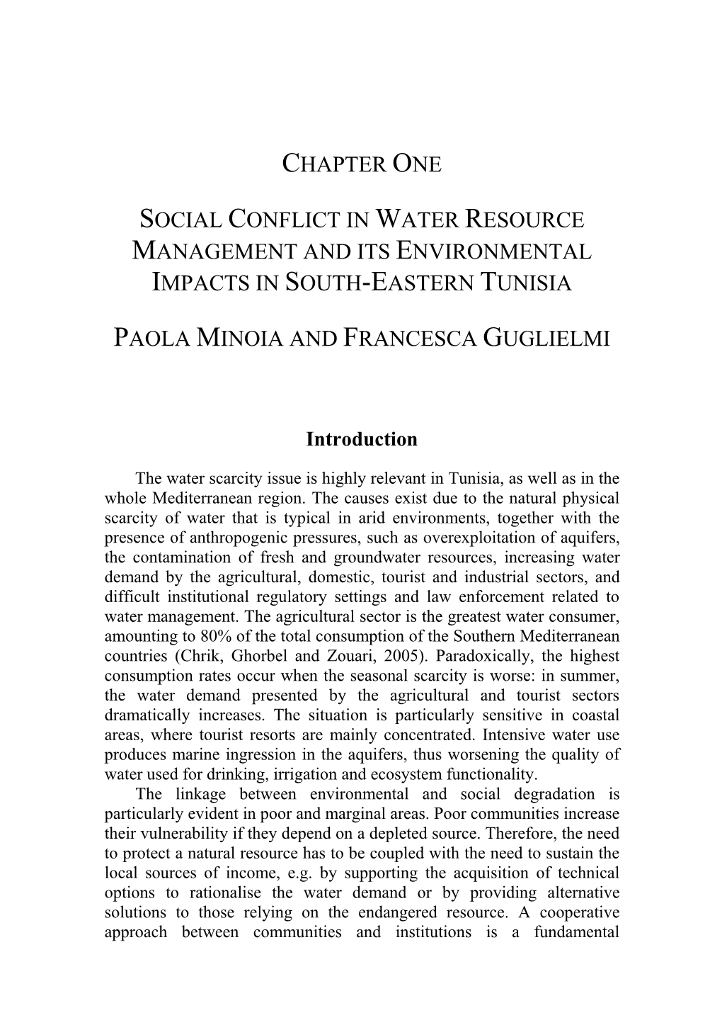 Chapter One Social Conflict in Water Resource