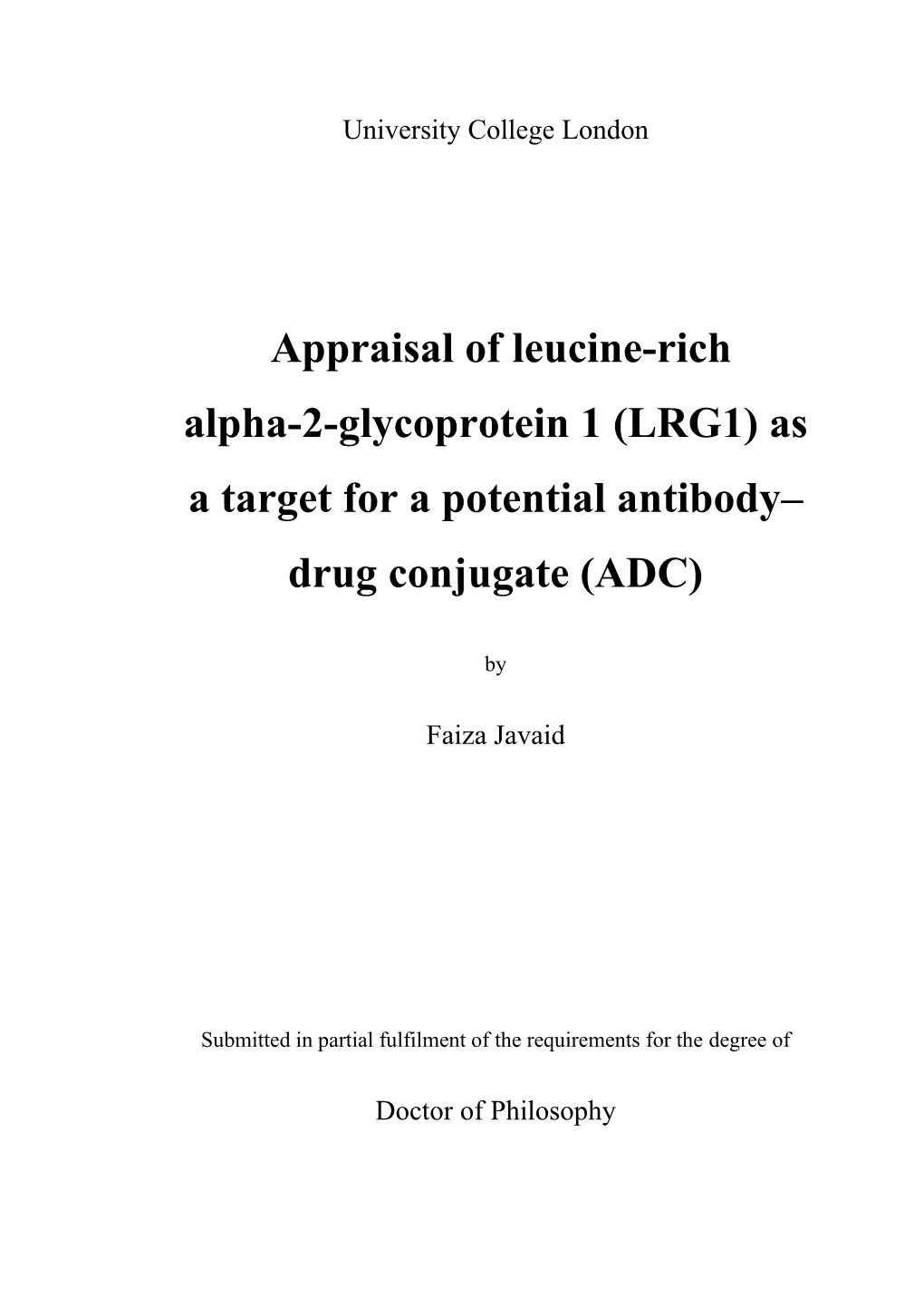 LRG1) As a Target for a Potential Antibody– Drug Conjugate (ADC