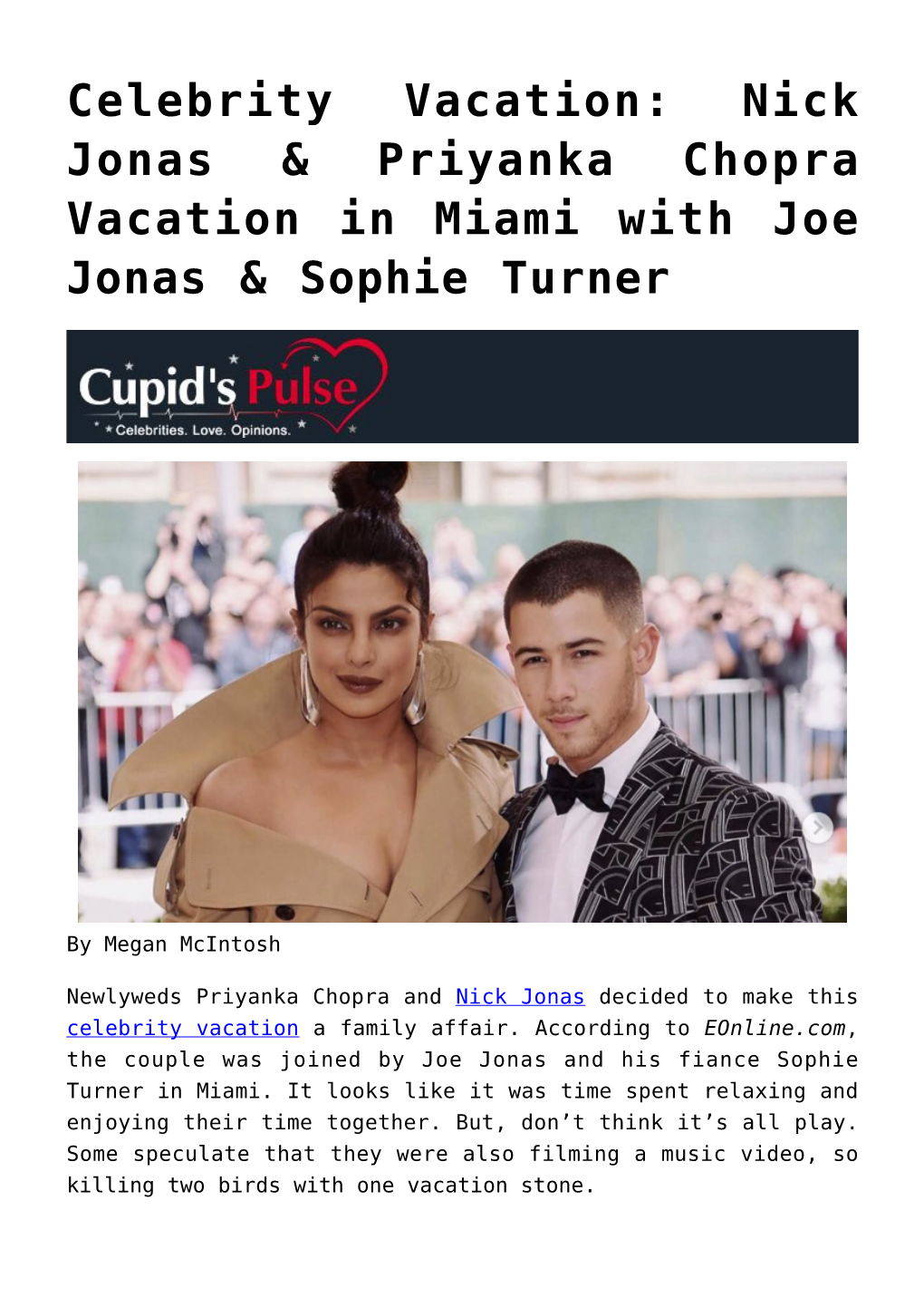 Celebrity Vacation: Nick Jonas & Priyanka