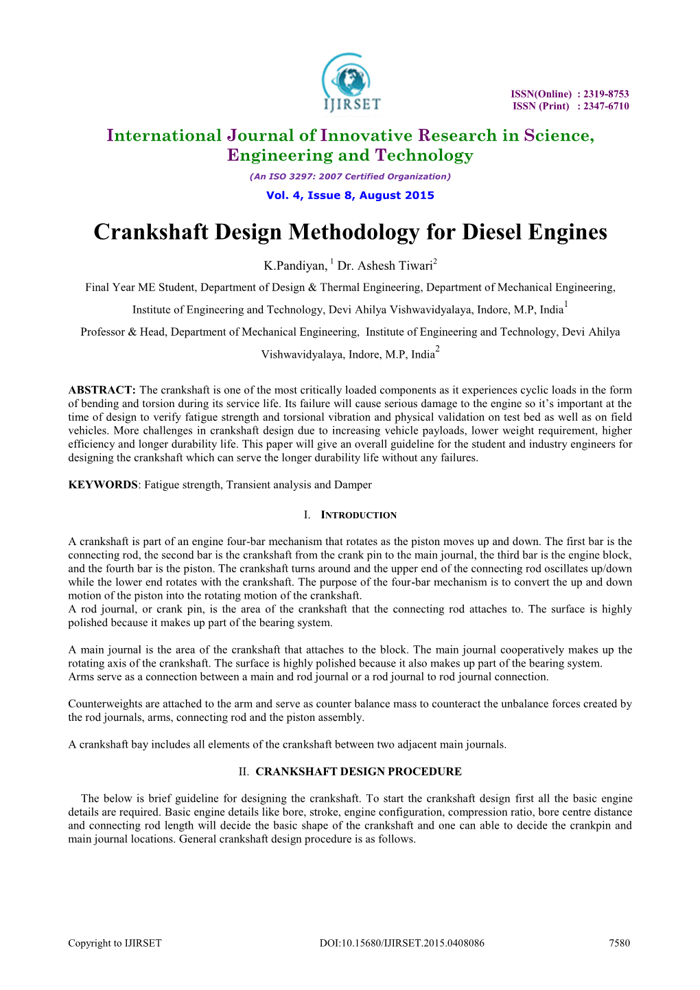 Crankshaft Design Methodology for Diesel Engines