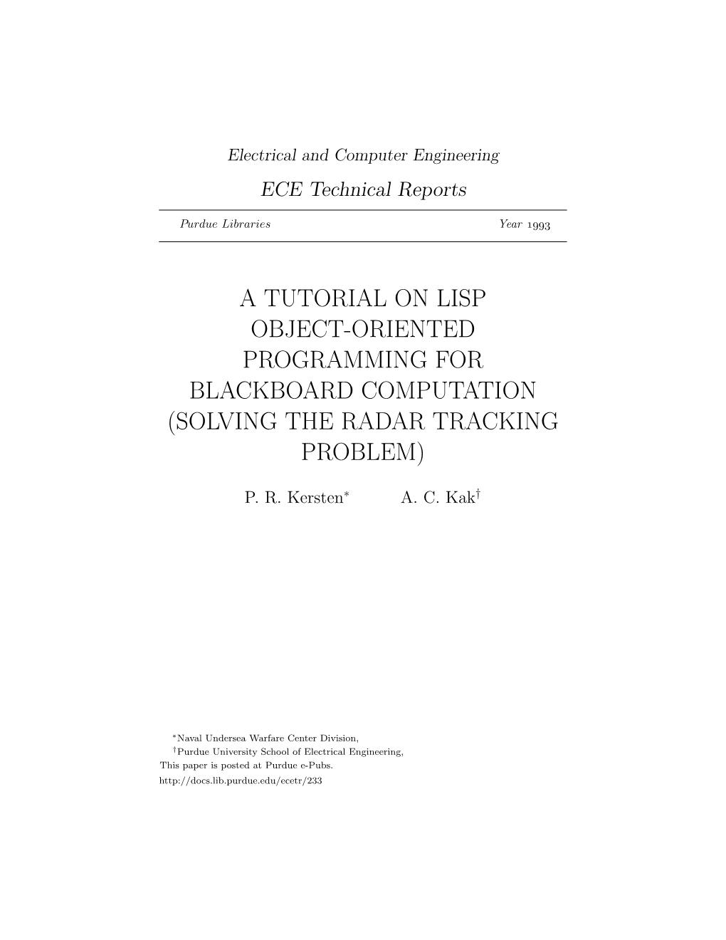 A Tutorial on Lisp Object-Oriented Programming for Blackboard Computation (Solving the Radar Tracking Problem)