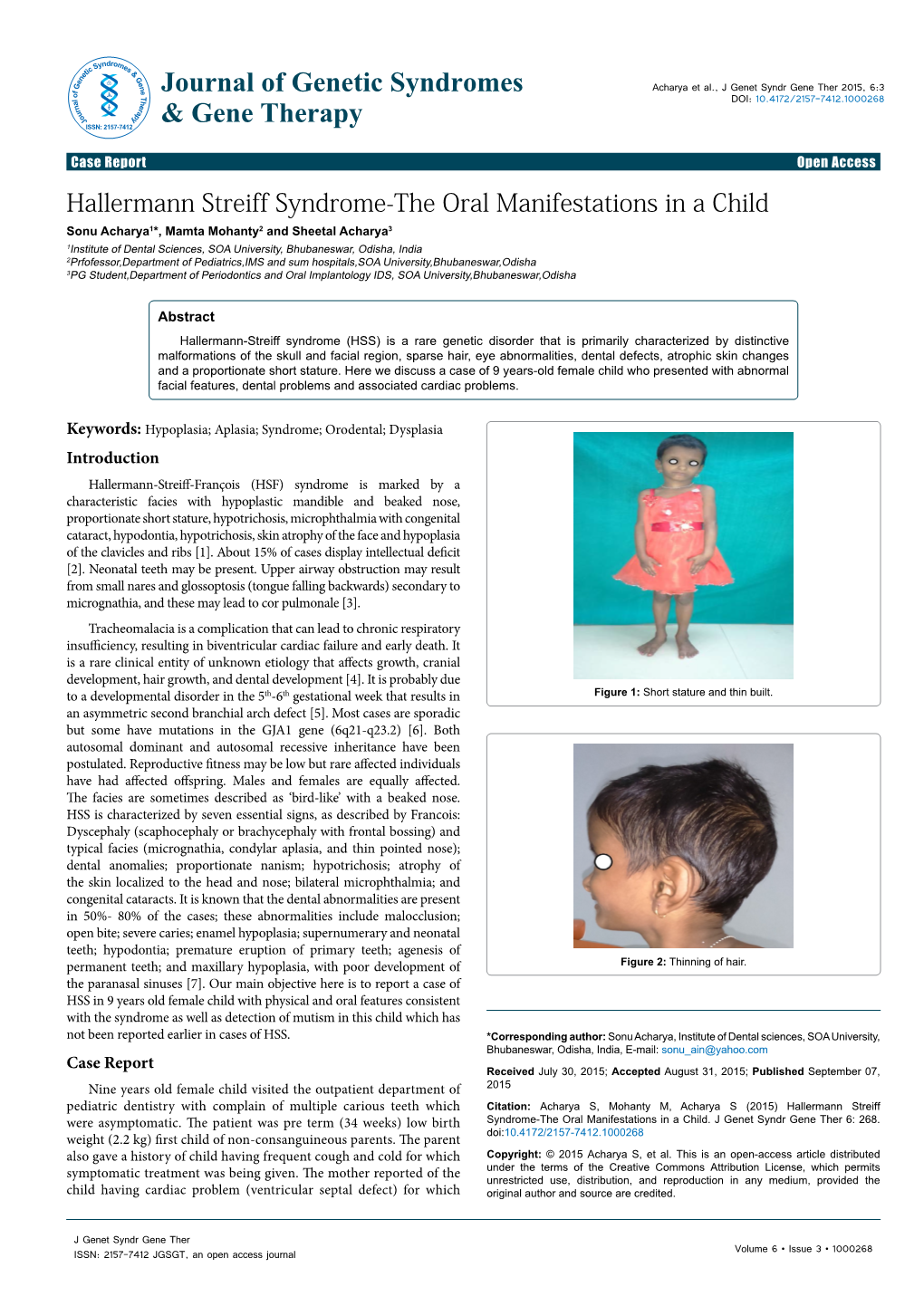 Hallermann Streiff Syndrome-The Oral Manifestations in a Child