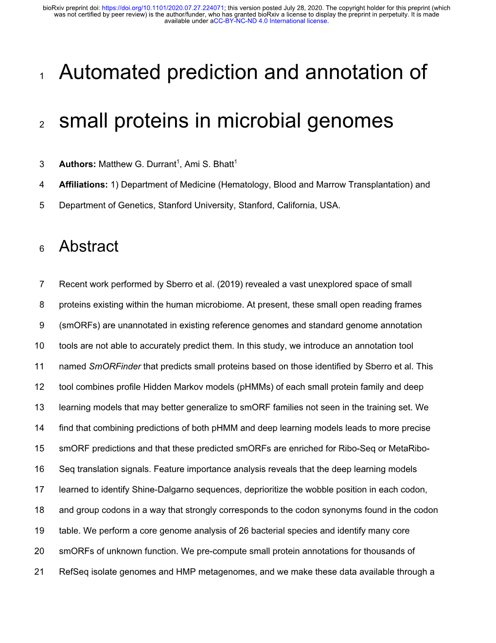 Automated Prediction and Annotation of Small Proteins in Microbial