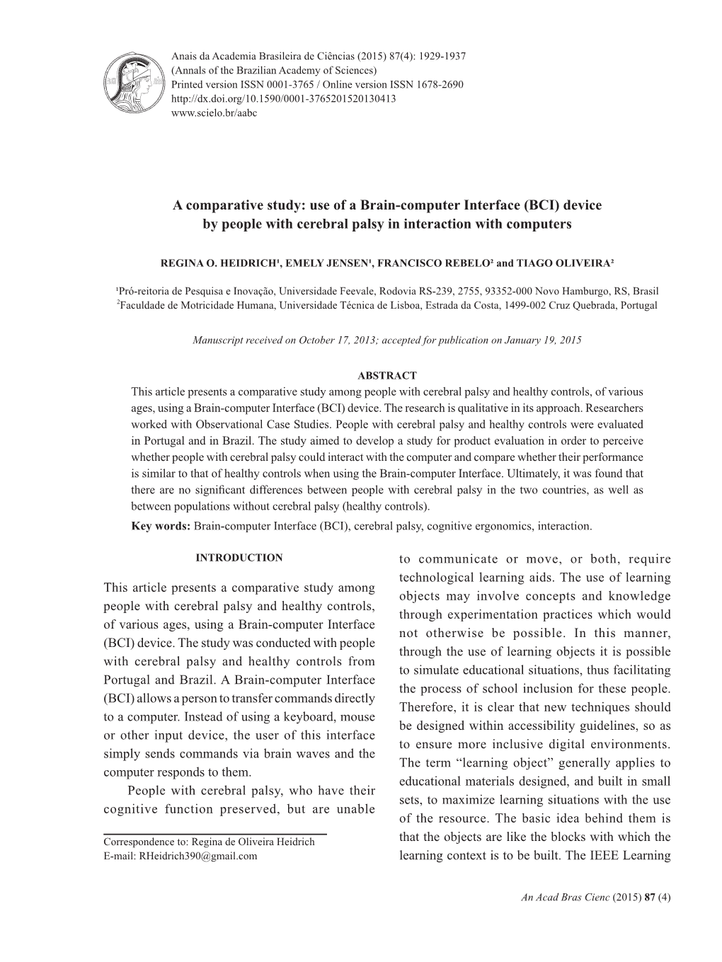 A Comparative Study: Use of a Brain-Computer Interface (BCI) Device by People with Cerebral Palsy in Interaction with Computers